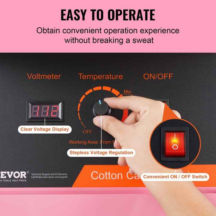 1000W Electric Commercial Cotton Candy Machine Pink Stainless Steel Bowl & Sugar Scoop for Kids Birthday & Family Party Home Use