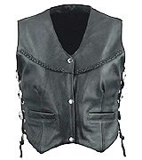 Gilet de moto en cuir noir pour femme HMB-3511A, doublure en polyester coupe-vent, style moto et motard - Product Image 2