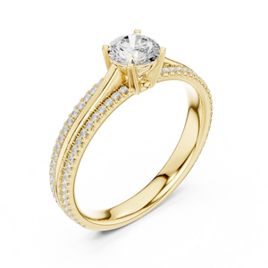 แหวนเพชรทรงกลมเพาะเลี้ยงในห้องปฏิบัติการ ทอง 14K 18K แบบโซลิแทร์ ประดับเพชรสองแถว 0.95 กะรัต DEF VVS แหวนหมั้นแบบคลาสสิก ODM - Product Image 4