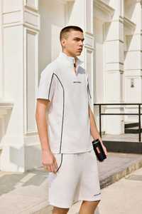 Conjunto Deportivo Ligero 2 en 1 para Hombre, Blanco, con Media Cremallera, Manga Corta, Anti-Pilling, con Línea Negra, de Secado Rápido, para Verano - Product Image 6