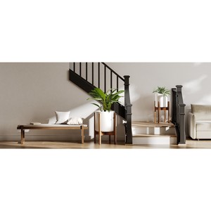 Support de plante en bois d'acacia avec pot en céramique - Support de pot de fleurs en bois en gros - Product Image 2
