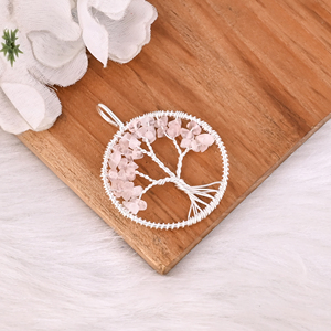Colgante de árbol de la vida con piedra de cuarzo rosa, joyería hecha a mano, plata de ley 925, estilo clásico vintage, joyería de moda para bodas indias. - Product Image 3
