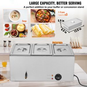 Mesa de Vapor Eléctrica Comercial Profesional de 17.4QT, 1200W, 3 Bandejas, Buffet Bain Marie, Encimera de Acero Inoxidable, Manual para Alimentos - Product Image 2