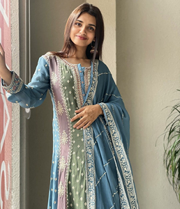 Hermoso Vestido de Diseñador, Anarkali de Faux Georgette, Colección de Vestidos de Novia Pakistaníes de Diseñador, Traje Anarkali con Kameez Corto - Product Image 1