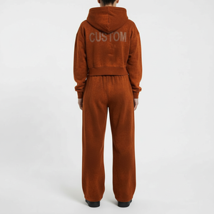 Conjuntos de Chándal Personalizados de Algodón Grueso con Capucha, Trajes Deportivos Bordados Unisex de Dos Piezas, Conjuntos de Pantalones Acampanados, Sudadera con Capucha y Chándal - Product Image 2