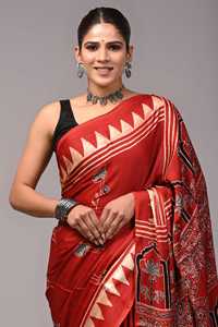 Sari en Soie Modale de Créateur, Léger et Doux, Imprimé Floral, Style Ethnique Contemporain, Longueur Ras du Sol, Idéal pour Fêtes Estivales et Festivals, Vente en Gros à l'Exportation - Product Image 2
