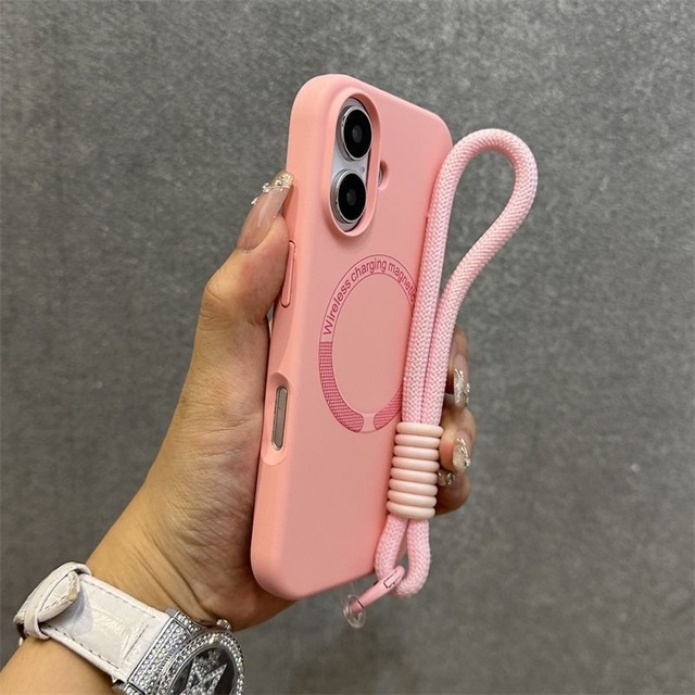 Liquid Silicone Magnetic Skin Feeling Matte Mobile Phone Case for iPhone 16 15 14 13 Pro Max with Straps