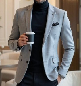 Blazer de costume pour homme, coupe ajustée, anti-plis, respirant, anti-boulochage, personnalisé, pour entreprise, en polyester/coton, à revers crantés, direct usine - Product Image 5