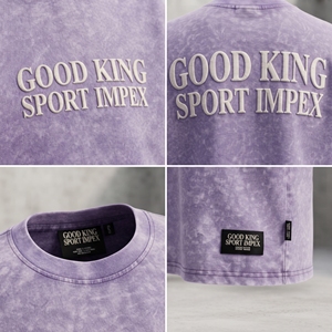Camiseta Oversize Personalizada con Lavado Ácido Vintage, Algodón Pesado, Hombro Caído, Estampado Puff, Estilo Urbano para Hombre, Morada, Lisa, 3D - Product Image 4