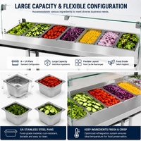 Table de préparation réfrigérée commerciale pour salades, 8 bacs, comptoir réfrigérant en acier inoxydable, bar à salades pour supermarché