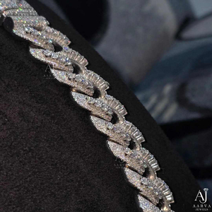 AARVA JEWELS Hiphop Moissanite <b>Statement</b> <b>Necklace</b> 925 Silver Rhodium Plated Link Chain Luxury Unisex Party Everyday Wear - Product Image 2