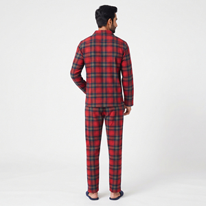 Pyjama pour homme en coton 100% à carreaux, manches longues, taille ajustable avec cordon, coupe classique, confortable et respirant - Product Image 2