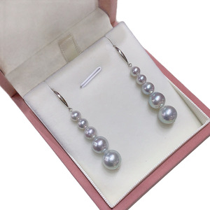 Boucles d'oreilles pendantes fines rétro argentées et blanches, perles rondes d'eau douce naturelles, qualité brillante et impeccable, perles abondantes - Product Image 5