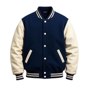 Man <b>Jacket</b> Wholesale New Arrival <b>Leather</b> Varsity <b>Jacket</b> Cream Contrast Sleeve Preppy Regular Sleeves Design Fully Customized - Product Image 5