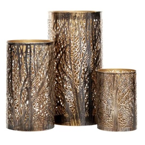 <b>Set</b> of 3 Vintage Bronze Metal Tree Candle <b>Lanterns</b> for Home Decoration Christmas Tabletop Centerpieces Wedding Parties & Events - Product Image 1