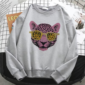 Sudadera Negra de Cuello Redondo para Mujer, con Estampado de Gafas de Sol Rosas, Informal, de Otoño, Manga Larga, Tejida, 100% Algodón, con Logotipo Frontal, Color Sólido, Ecológica - Product Image 4