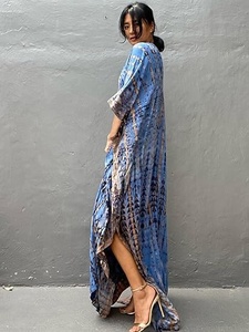Vestido Largo Boho con Cuello en V y Tie Dye, Vestido Holgado con Dobladillo Asimétrico y Manga Tres Cuartos, Ropa de Playa de Verano para Mujer - Product Image 6