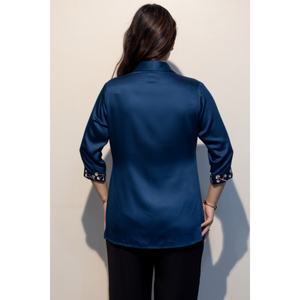 Camisa de Mujer CLAIRE Azul Giza de Algodón, Prenda Elegante y Casual de Primera Calidad, Venta al Por Mayor - Product Image 5