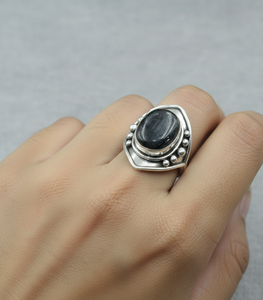 Natural Nuummite Gemstone <b>Ring</b> 925 Sterling Silver Rose Gold Yellow Gold Plated Vintage Handmade <b>Statement</b> Jewelry Gift for Men - Product Image 2