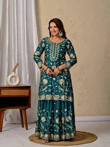 Ensemble de robe traditionnelle indienne pour femmes, broderie en sequins, soie chinon, lehenga choli, entièrement cousu, taille plus, pour mariage et fêtes - Product Image 3