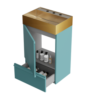 Mobile bagno Gada 20 pollici a righe acquamarina con lavabo integrato in acciaio inossidabile 304 spazzolato oro, autoportante per bagni - Product Image 6