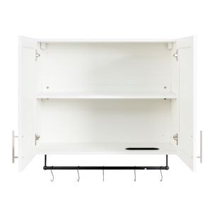 Armadietto da Bagno a Parete con Ripiani Regolabili, 5 Ganci e Portasciugamani, per Stoccaggio Sopra il WC, Adatto anche per Cucina, Bianco - Product Image 6