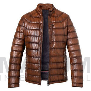 <b>Quilted</b> Leather Jacket Stand Collar Zipper Closure Windproof Casual <b>Winter</b> Wear Slim Fit Regular Length - Product Image 2