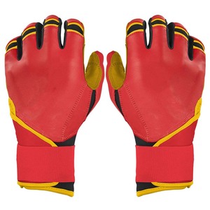 <b>Red</b> Leather Batting <b>Gloves</b> with Yellow Trim Durable Pull On Closure for Training Unisex Adult - Product Image 1