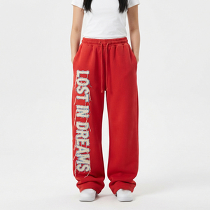 Pantalon de survêtement ample pour femme, brodé et déchiré, 100 % polaire polyester, coupe décontractée, jambe large, longueur intégrale - Product Image 6