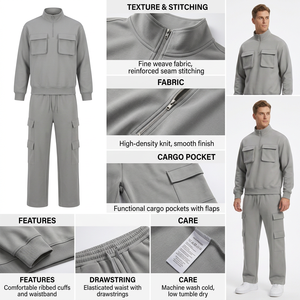 Conjunto de Chándal Cargo Unisex Personalizado con Cremallera de Cuarto, Bolsillos Utilitarios, Ropa Urbana al por Mayor, Fabricante de Prendas B2B - Product Image 5
