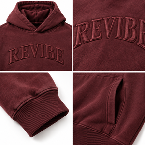 Sudadera con Capucha Extra Grande Color Borgoña Lavado, Personalizada, con Bordado Amplio en Serigrafía, Ropa Urbana para Hombre, Fabricante de Sudaderas con Etiqueta Privada OEM - Product Image 5