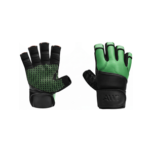 Gants de fitness demi-doigts en cuir vert et noir avec support de poignet et fermeture auto-agrippante pour musculation et entraînement en salle de sport - Product Image 4