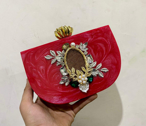 Handbag Clutch Greatest Mother of Pearl Resin Clutch Metal & Stone Embellishment Embroidery Ladies Handbags BY MULTI CRAFT - Product Image 1