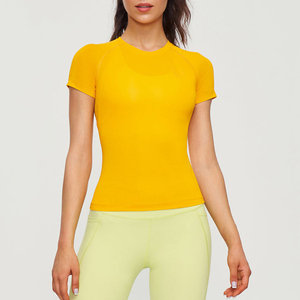 T-shirt en toile côtelée à col rond pour femme, coupe ajustée, haute qualité, design de logo personnalisé, manches courtes, séchage rapide - Product Image 4