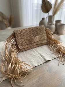 Bolso de Mano Tipo Clutch de Rafia de Papel Tejido a Crochet con Borla y Bordado, Impermeable, Duradero, Plegable, Hecho a Mano para Bodas - Product Image 4