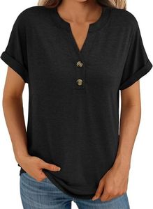 Custom cotton or CVC <b>women</b> <b>T</b> <b>Shirt</b> with Button <b>V</b> <b>neck</b> sleeve folded solid or printed or embroidery or allover with silicon wash - Product Image 2