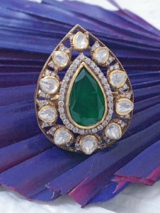 Amaira Jewels Water Drop Cocktail <b>Ring</b> Green Doublet Stone <b>Silver</b> Gold Plated Classic Women's Wedding <b>Ring</b> <b>Adjustable</b> - Product Image 3