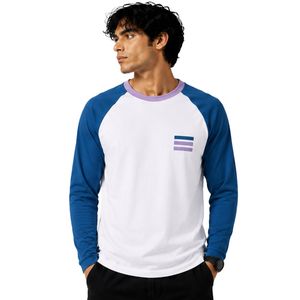 Custom <b>White</b> And Royal Blue Raglan Long Sleeve T Shirt Men Premium Cotton Crew Neck Graphic Baseball Tee Lavender Trim Custom - Product Image 1