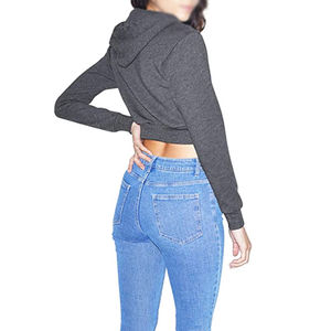 Sudadera con capucha de cintura alta para mujer, de alta calidad, con hombros caídos, logo frontal, estilo urbano, diseño de punto, venta al por mayor - Product Image 3