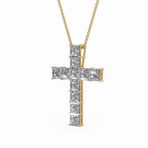 Collier pendentif en or jaune 18 carats avec diamant taille princesse en forme de croix, très demandé, certifié IGI et pureté VVS - Product Image 5