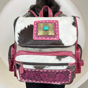 Nouveau design en cuir de vachette usiné à la main ensemble assorti multifonctionnel de 2 pièces sac à couches de voyage sac à dos et trousse de toilette pour femmes - Product Image 4