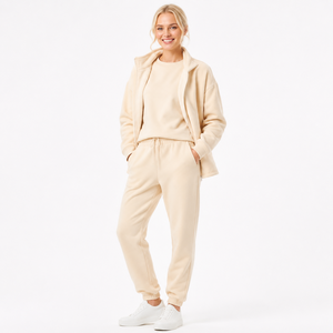 Ensemble de survêtement oversize pour femme avec broderie de patch tissé personnalisé, taille élastique, en molleton de coton épais, personnalisable - Product Image 1