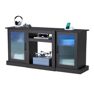 Mobile TV Moderno da 65 Pollici con Striscia LED e Ante in Vetro, Mobile Porta TV in Legno - Product Image 3