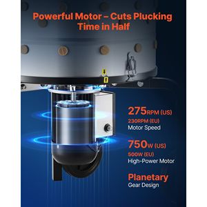 Spiumatrice Elettrica per Polli 750W 275RPM con Tamburo da 50 cm, 98 Dita Morbide, Attrezzatura Spiumatrice per Polli 2022 con Trasporto Facilitato - Product Image 3