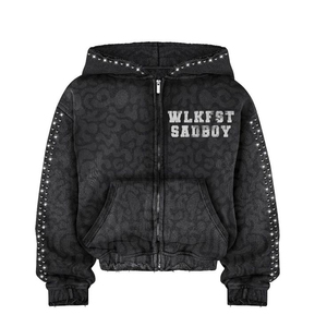 Sweat à capuche personnalisé SHY SPORTS en molleton 100 % coton, coupe classique, délavé à l'acide, avec logo imprimé uni, pour homme - Product Image 2