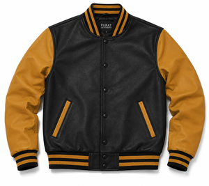 เสื้อแจ็คเก็ตหนังสีแดงขนสัตว์สีขาวสำหรับผู้ชาย ยี่ห้อ Furat Leathers ระบายอากาศได้ดี กันลม มีซิป สไตล์อเมริกัน แบบ Letterman College Bomber - Product Image 5