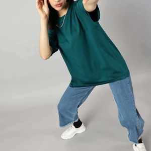 T-shirt court vert foncé oversize pour femme, coupe classique, décontracté, printemps, écologique, doux, respirant, basique, tendance - Product Image 4