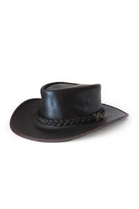Chapeau de cowboy en cuir véritable marron foncé de qualité supérieure pour hommes, style vintage western, à large bord avec bande tressée, MOQ disponible - Product Image 3