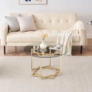 โต๊ะข้างทรงกลมกระจกสีทองทันสมัย โต๊ะกาแฟหรูหราสำหรับห้องนั่งเล่น ห้องนอน สำนักงาน ระเบียง โต๊ะตกแต่งโครงโลหะ - Product Image 5