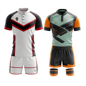 ชุดกีฬารักบี้ฟุตบอล เสื้อเจอร์ซีย์ติดกระดุม กางเกงขาสั้น ชุดเซ็ต 100% โพลีเอสเตอร์ ชุดยูนิฟอร์มกีฬารักบี้ฟุตบอล - Product Image 1